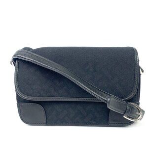 Talbots Multi Compartment Leather Trim Canvas Compact Shoulder Bag 9"Wx6"Hx3"D